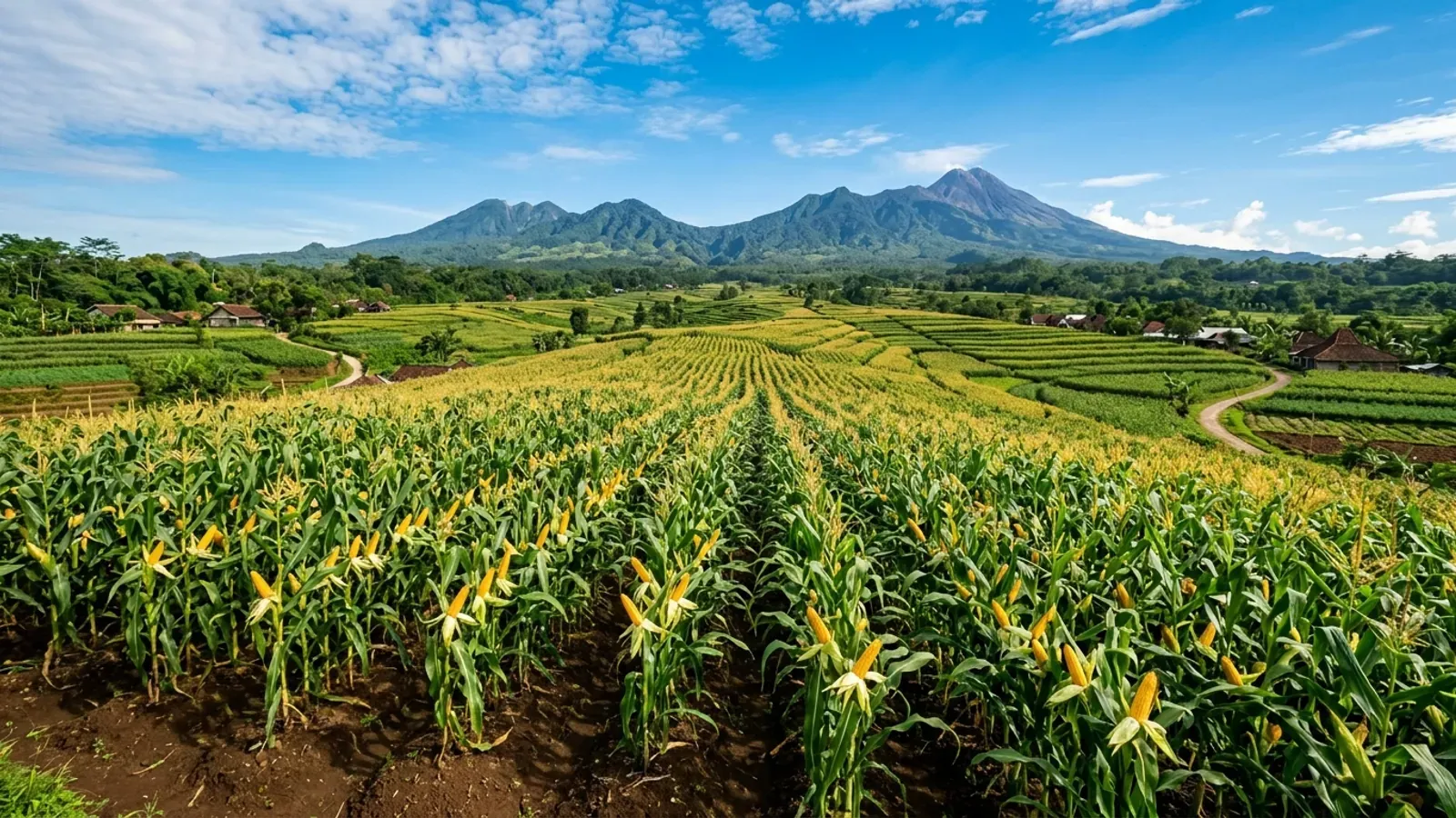 Lahan perkebunan jagung berbulir emas subur di Indonesia dalam riset Agritani
