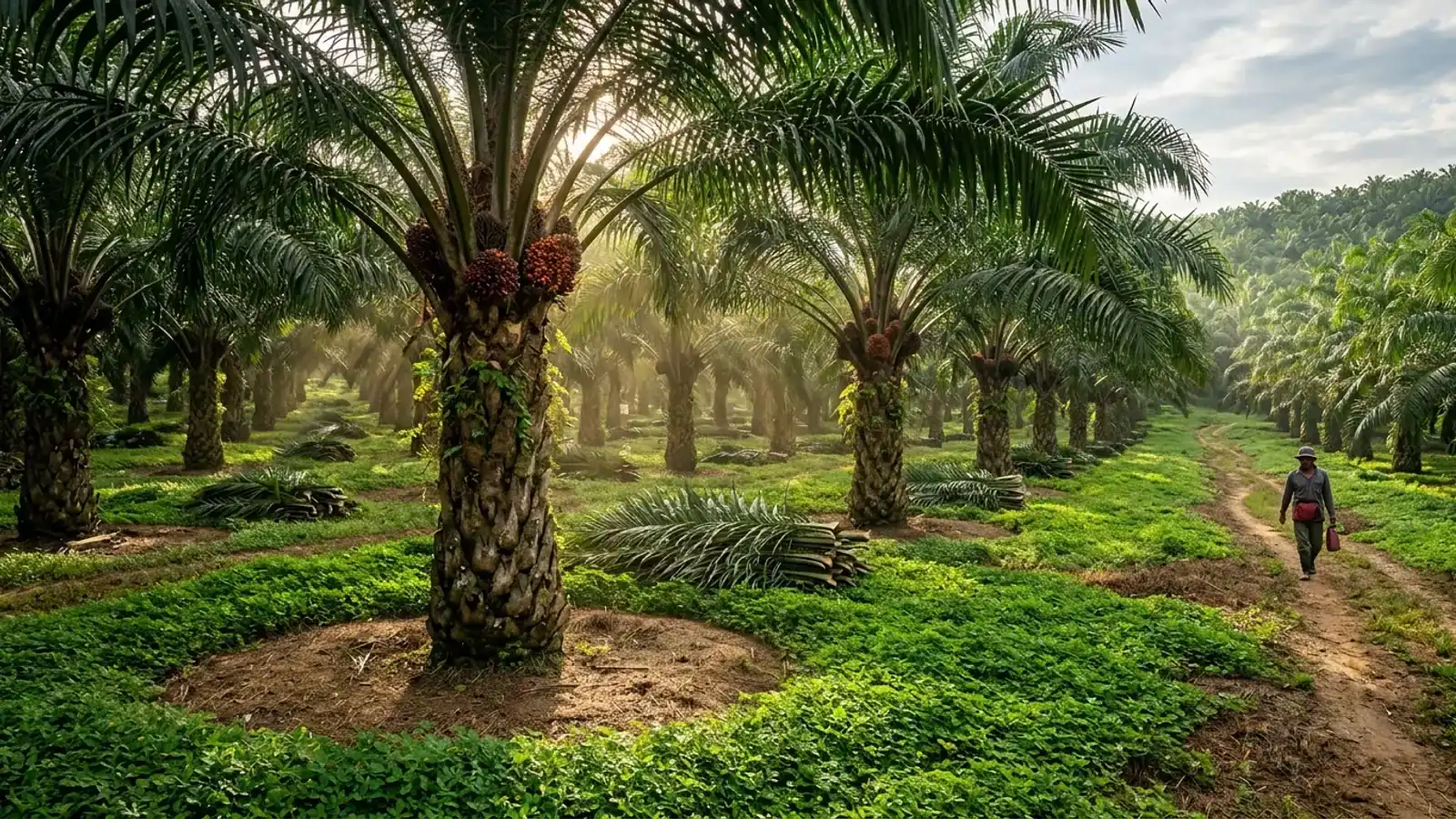 Perkebunan kelapa sawit produktif tropis Indonesia dengan perawatan agronomi Agritani
