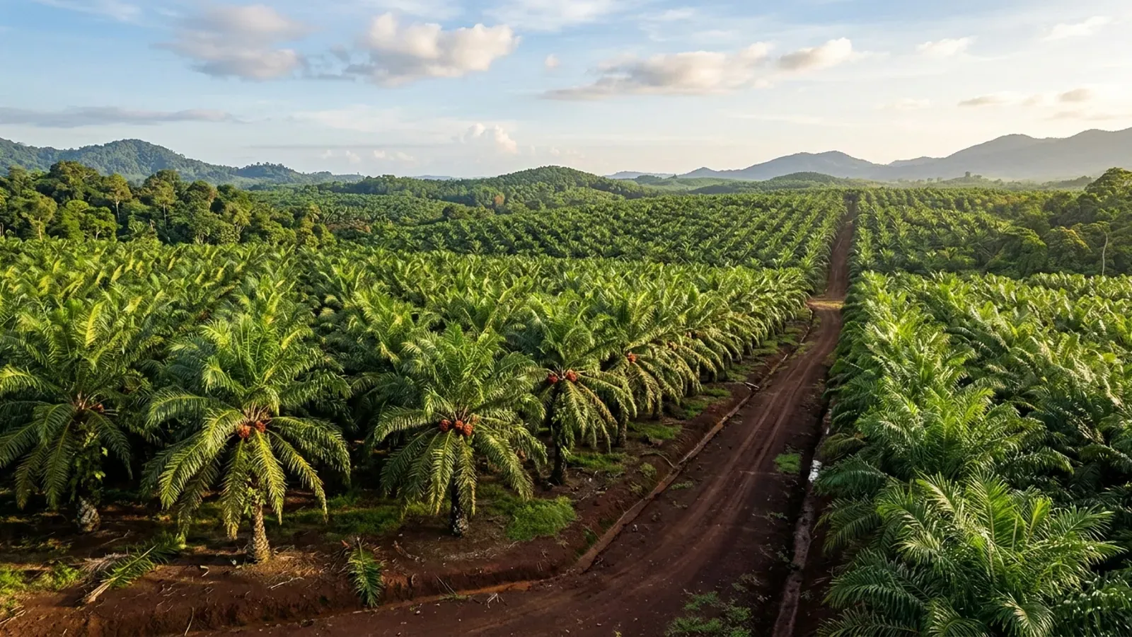 Perkebunan kelapa sawit produktif tropis Indonesia dengan perawatan agronomi Agritani