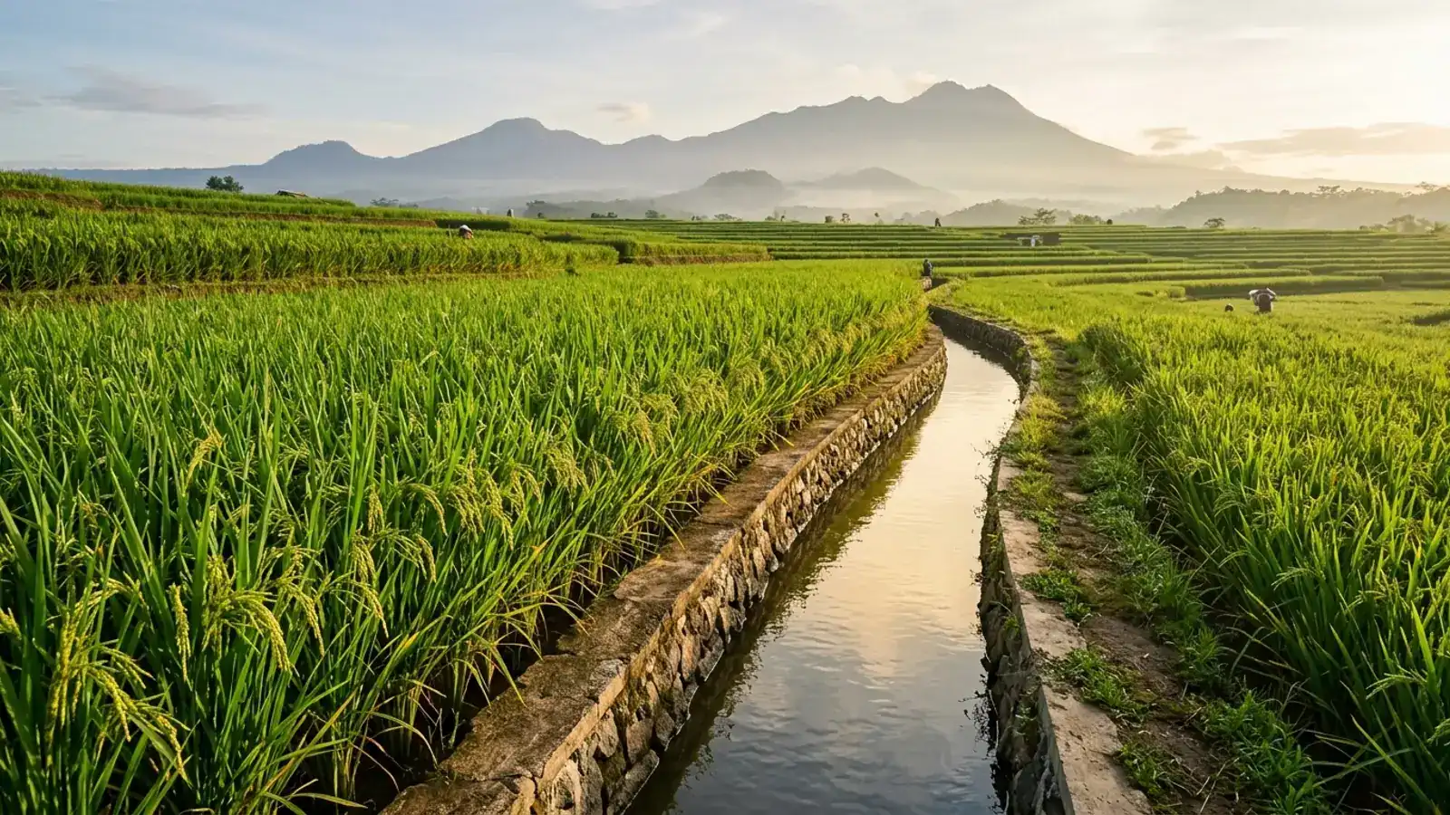 Hamparan sawah padi bertingkat hijau di Indonesia untuk panduan budidaya Agritani