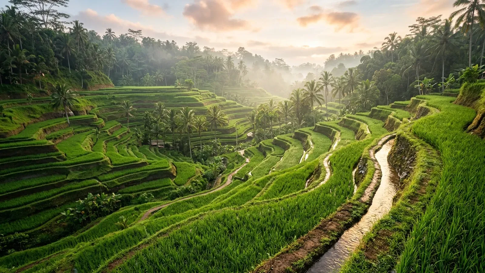 Hamparan sawah padi bertingkat hijau di Indonesia untuk panduan budidaya Agritani